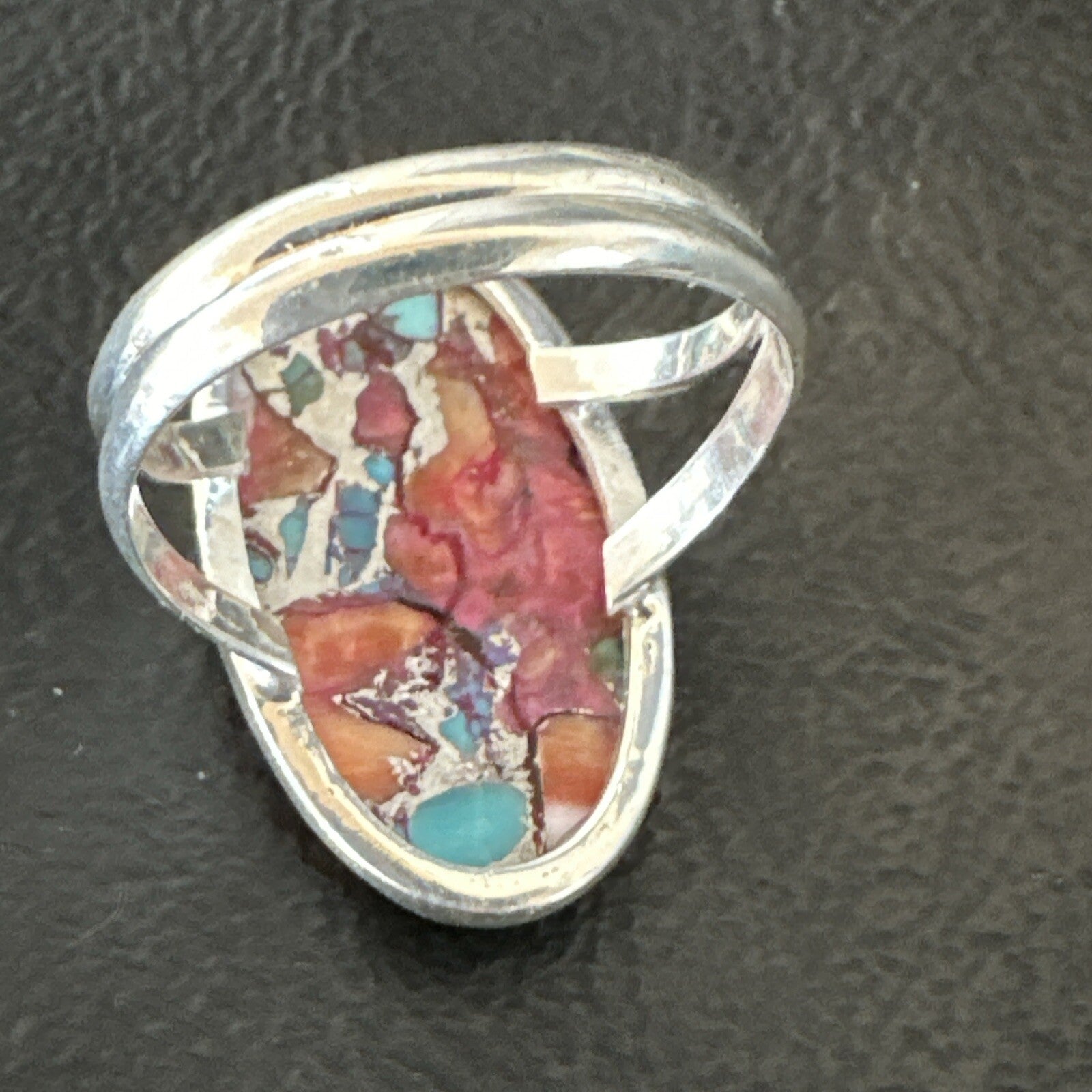 Blue Turquoise Spiny Oyster Southwestern Sterling Silver Ring Size 9 18460