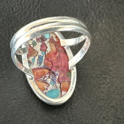 Blue Turquoise Spiny Oyster Southwestern Sterling Silver Ring Size 9 18460