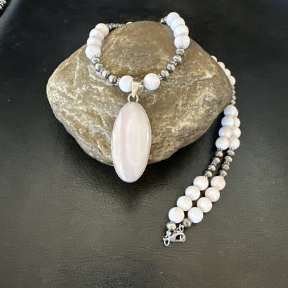 Southwestern Sterling Silver Pink Queen Conch Bead Necklace Pendant 20" 19555