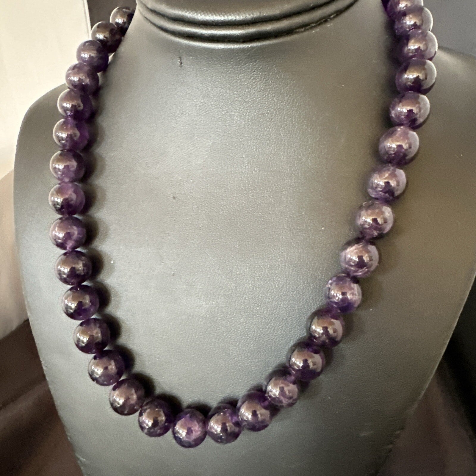 12mm Purple Amethyst Southwestern Sterling Silver Necklace 19” 18619