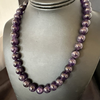 12mm Purple Amethyst Southwestern Sterling Silver Necklace 19” 18619