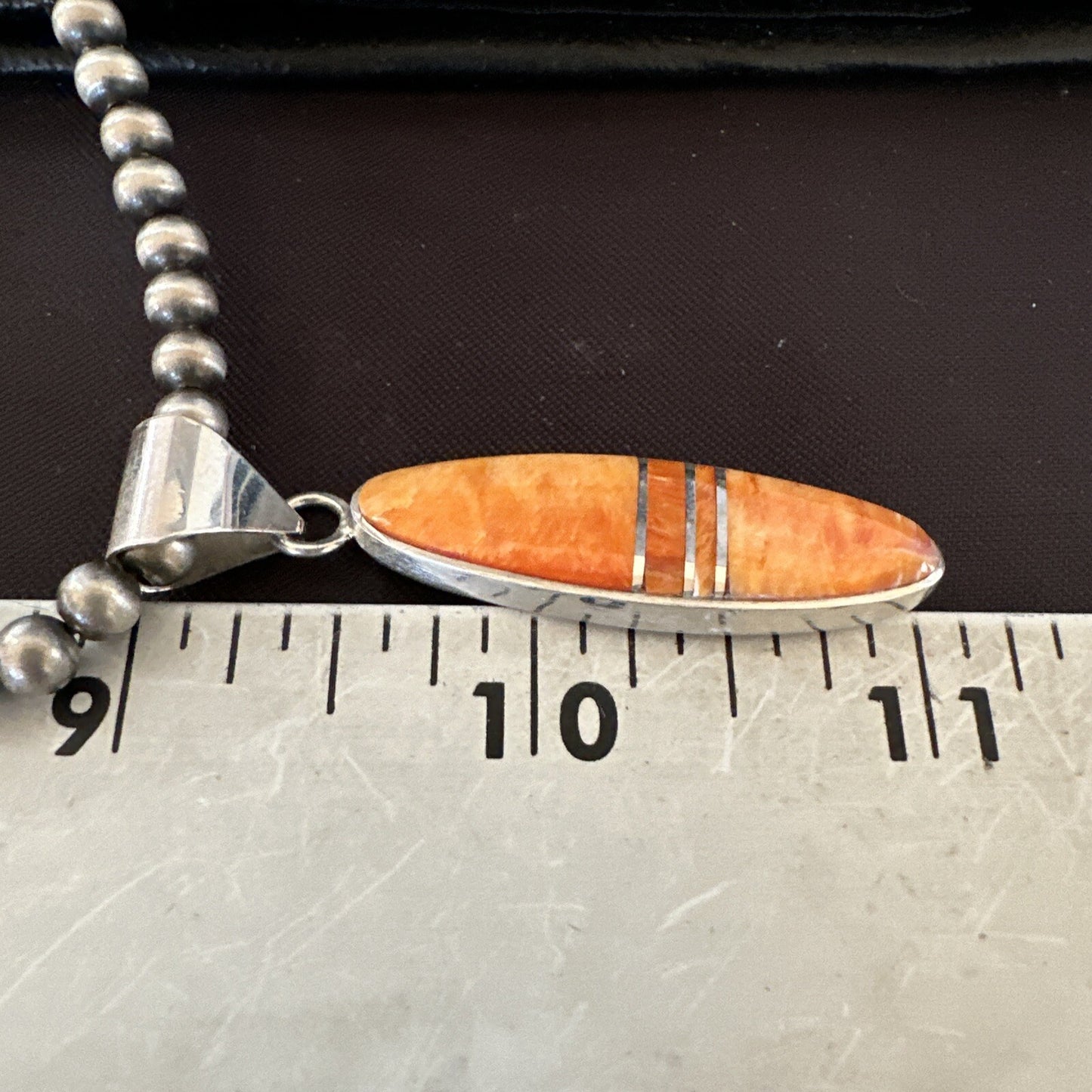 Native Navajo Sterling Silver Orange Spiny Oyster Necklace Inlay Pendant 17811