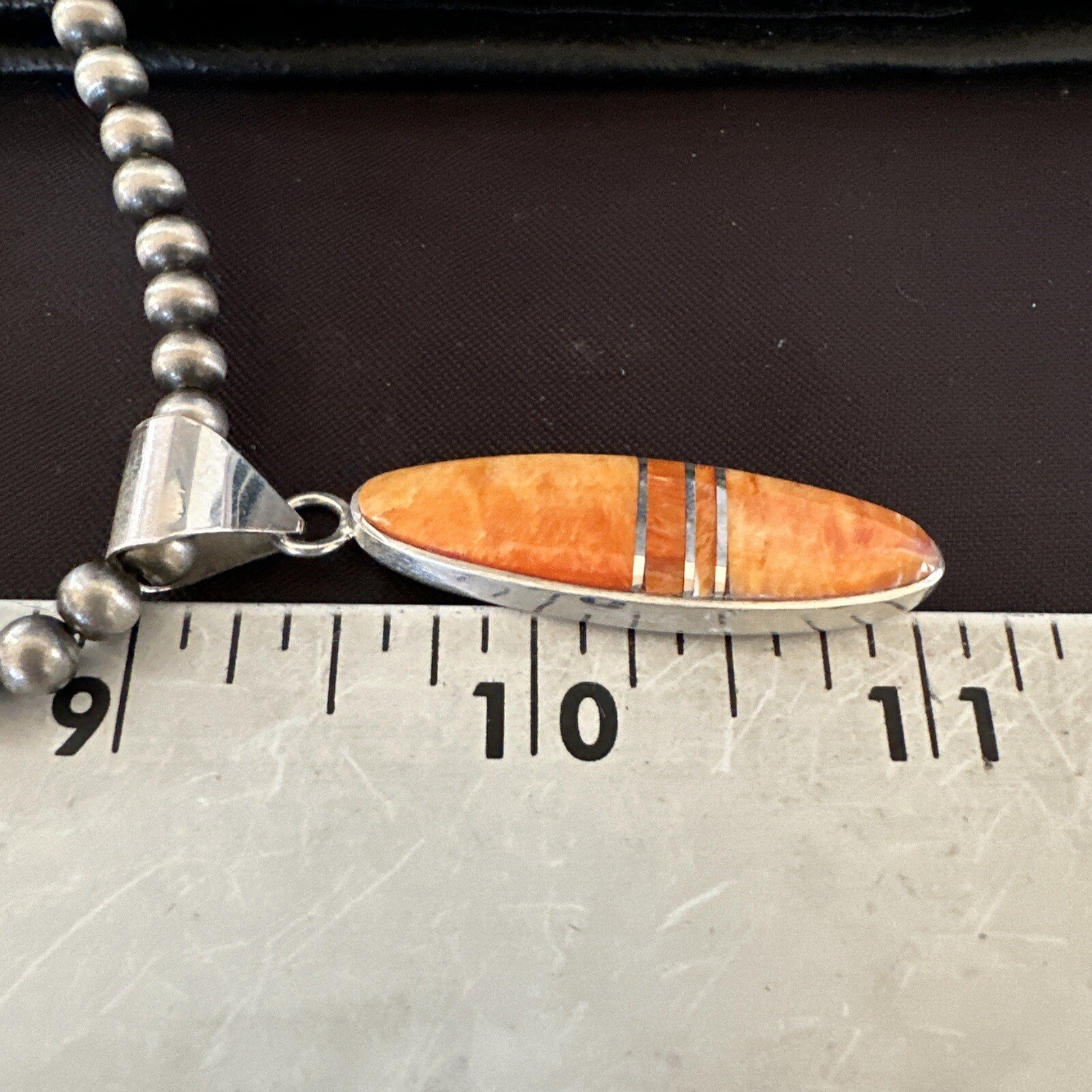 Native Navajo Sterling Silver Orange Spiny Oyster Necklace Inlay Pendant 17811