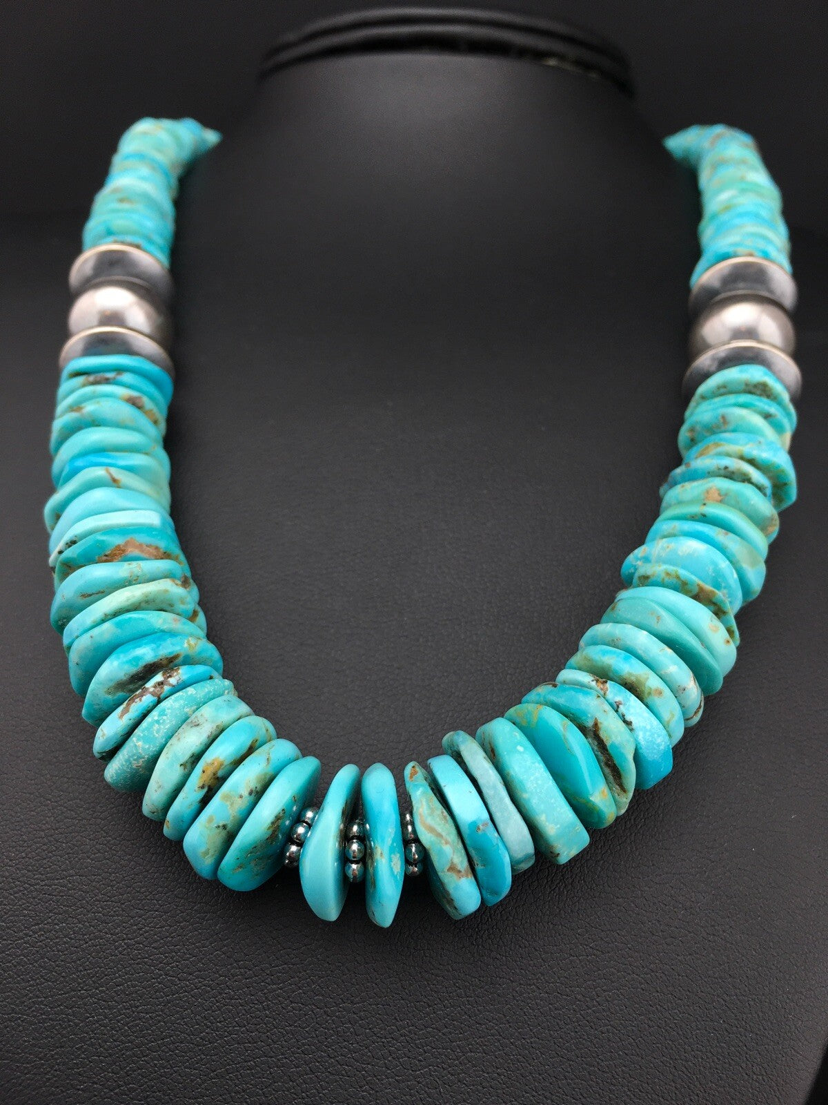 Native Blue Graduated Turquoise Navajo Sterling Silver Necklace 20" 04809