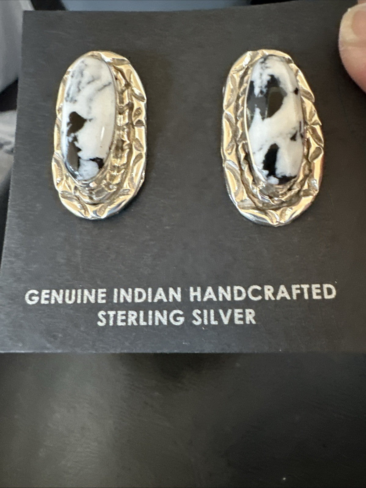 Women White Buffalo Turquoise Navajo Sterling Silver Post Earrings 19094