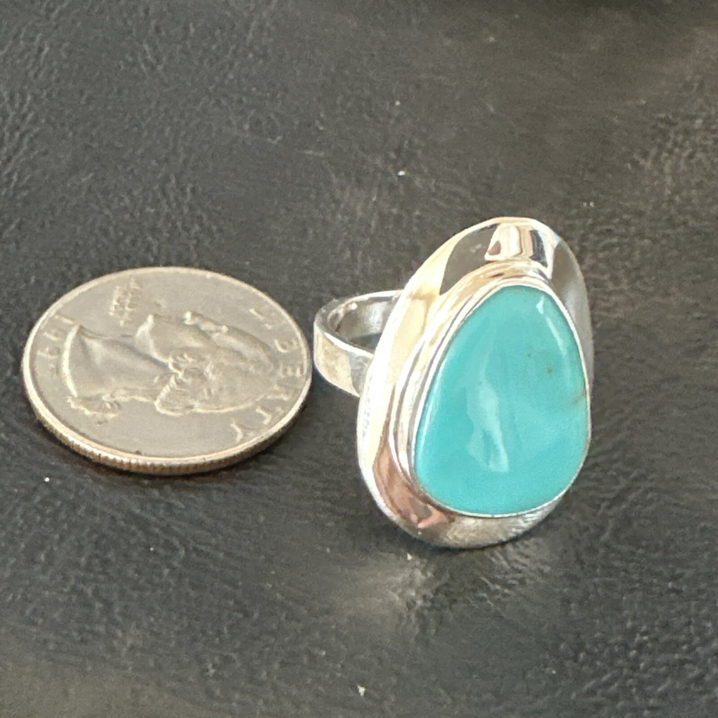 Blue Turquoise Spiny Oyster Southwestern Sterling Silver Ring Size 10 18531