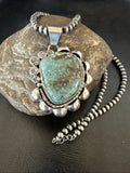 Men Women Green Royston Turquoise Pendant Navajo Yazzie | Sterling Silver | Authentic Native American Handmade | 19567