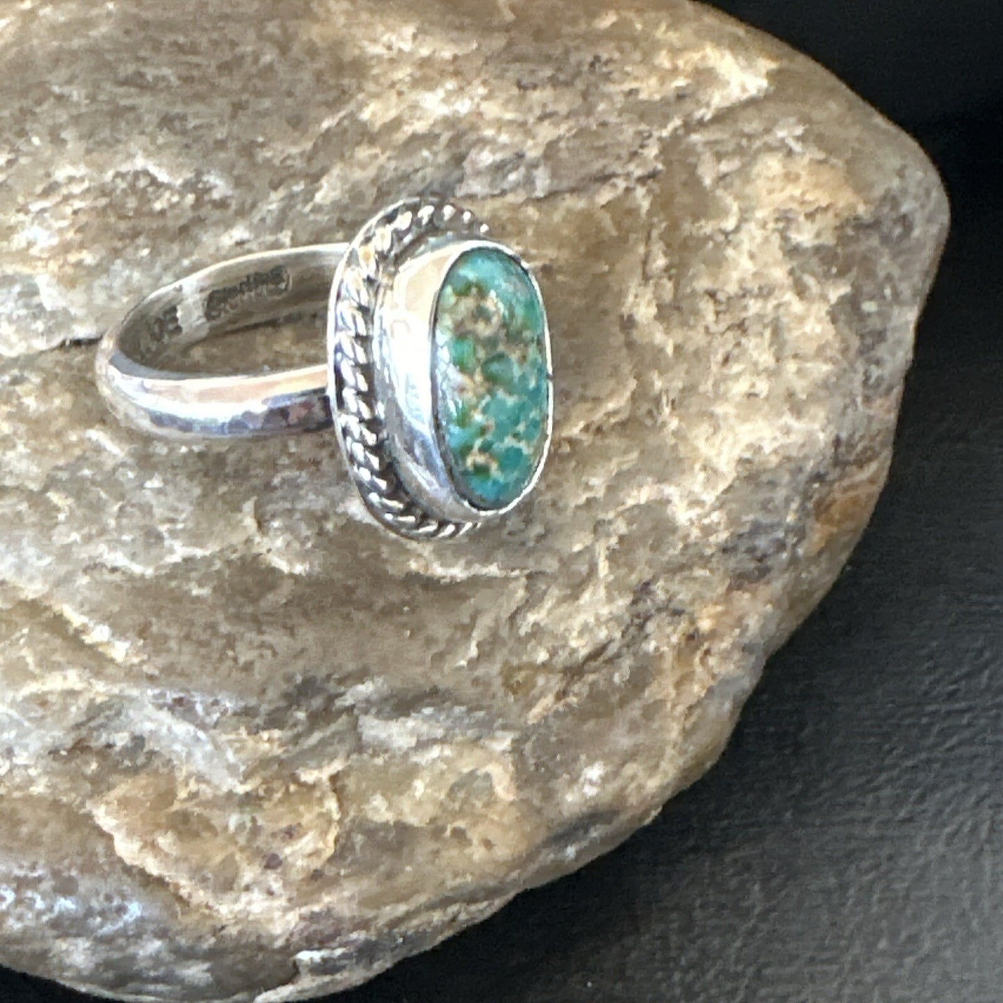 Womens Blue Sonoran Turquoise Navajo Sterling Silver Ring Size 10 18004
