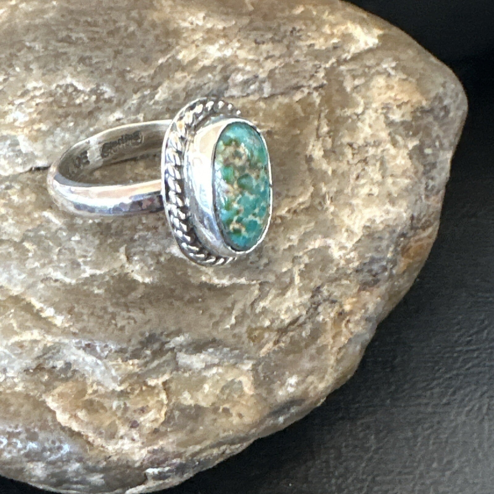 Womens Blue Sonoran Turquoise Navajo Sterling Silver Ring Size 10 18004