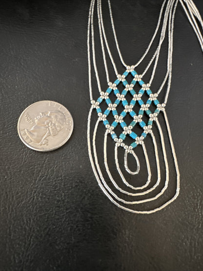 Crisscross Blue Turquoise Heishi Liquid Sterling Silver 5S Necklace 20" 15881