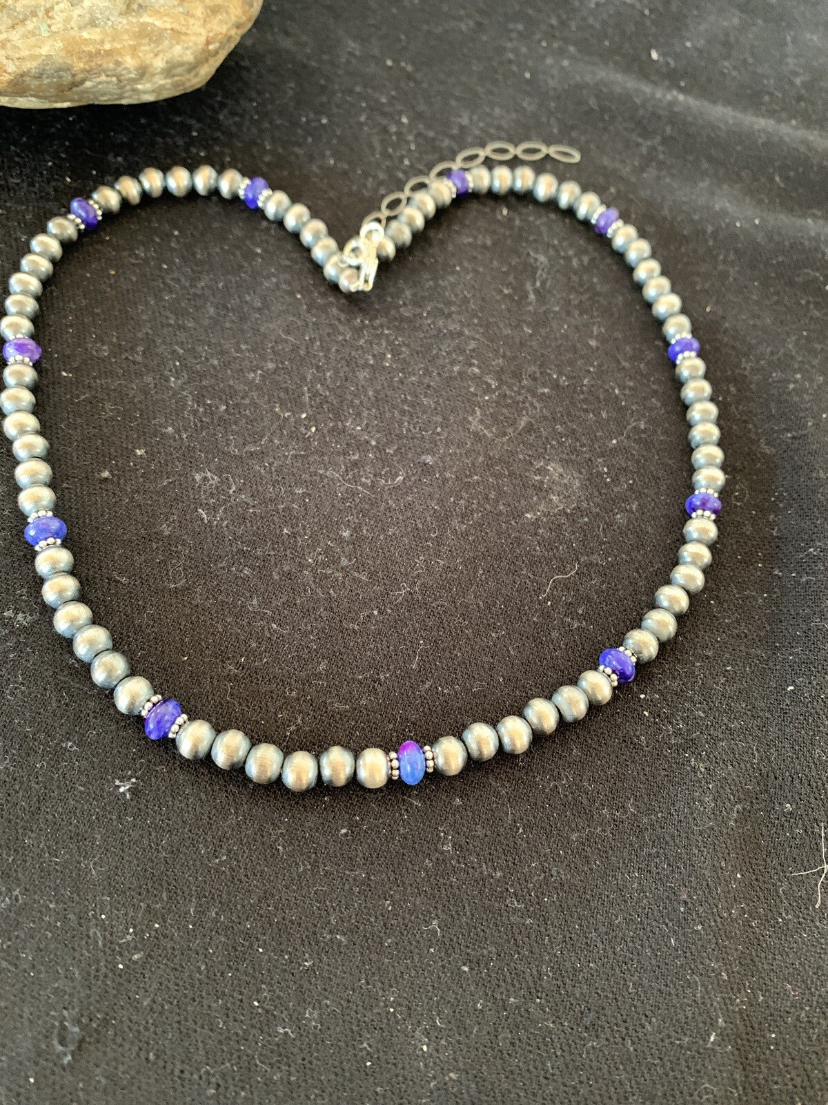 Purple Stone Bead Navajo Pearls Sterling Silver Necklace 20" 96320