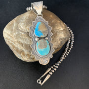 Men's Blue Kingman Turquoise 3"Pendant Necklace 20"13997N | Sterling Silver | Authentic Native American Handmade
