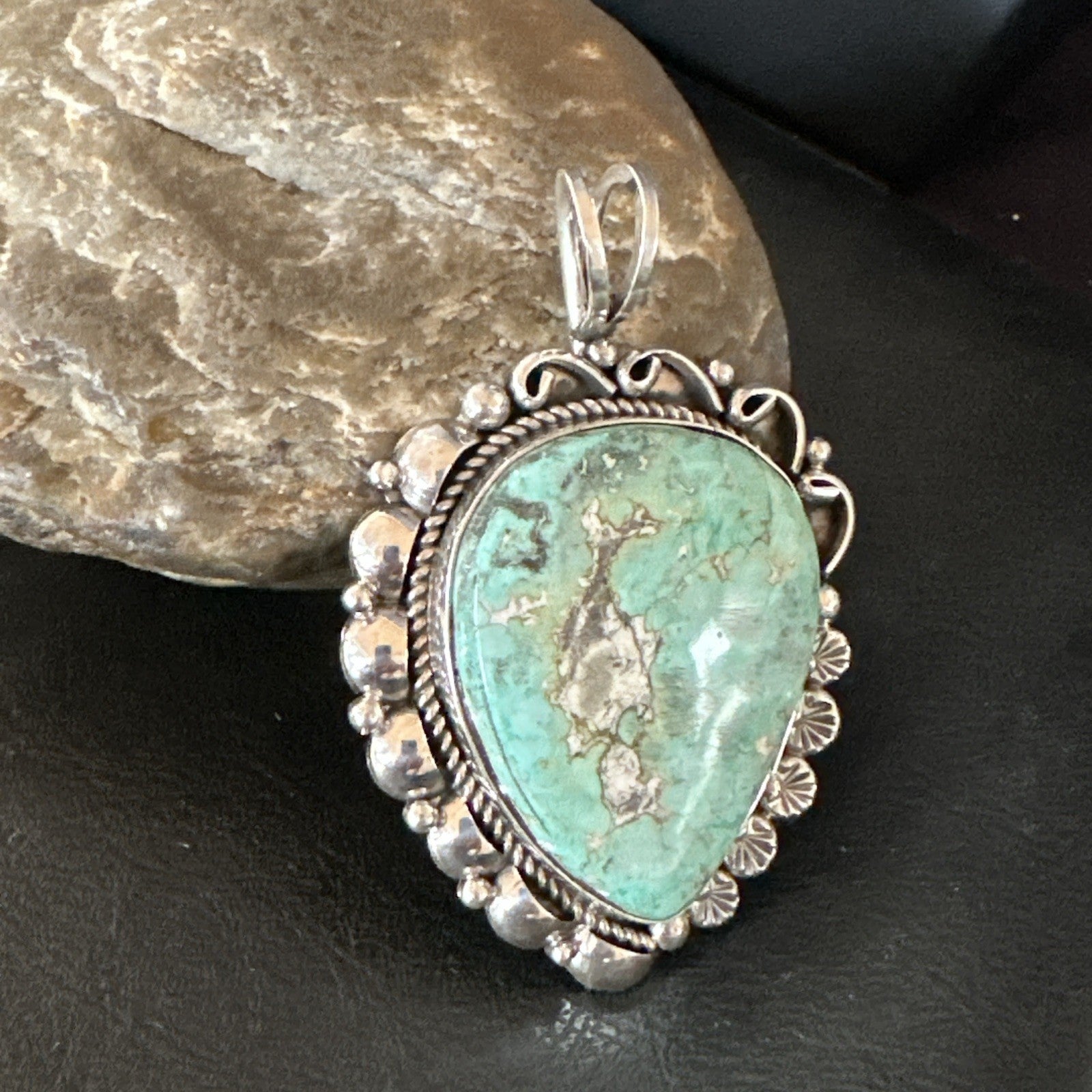 Men Women Green Royston Turquoise Pendant Navajo Sterling Yazzie 19521
