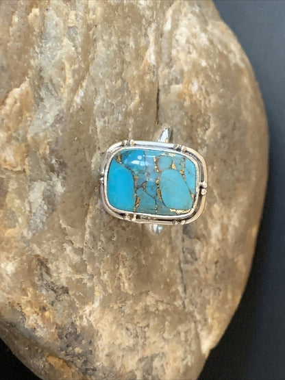 Native Mohave Navajo Sterling Silver Blue Turquoise Ring Size 7 11422