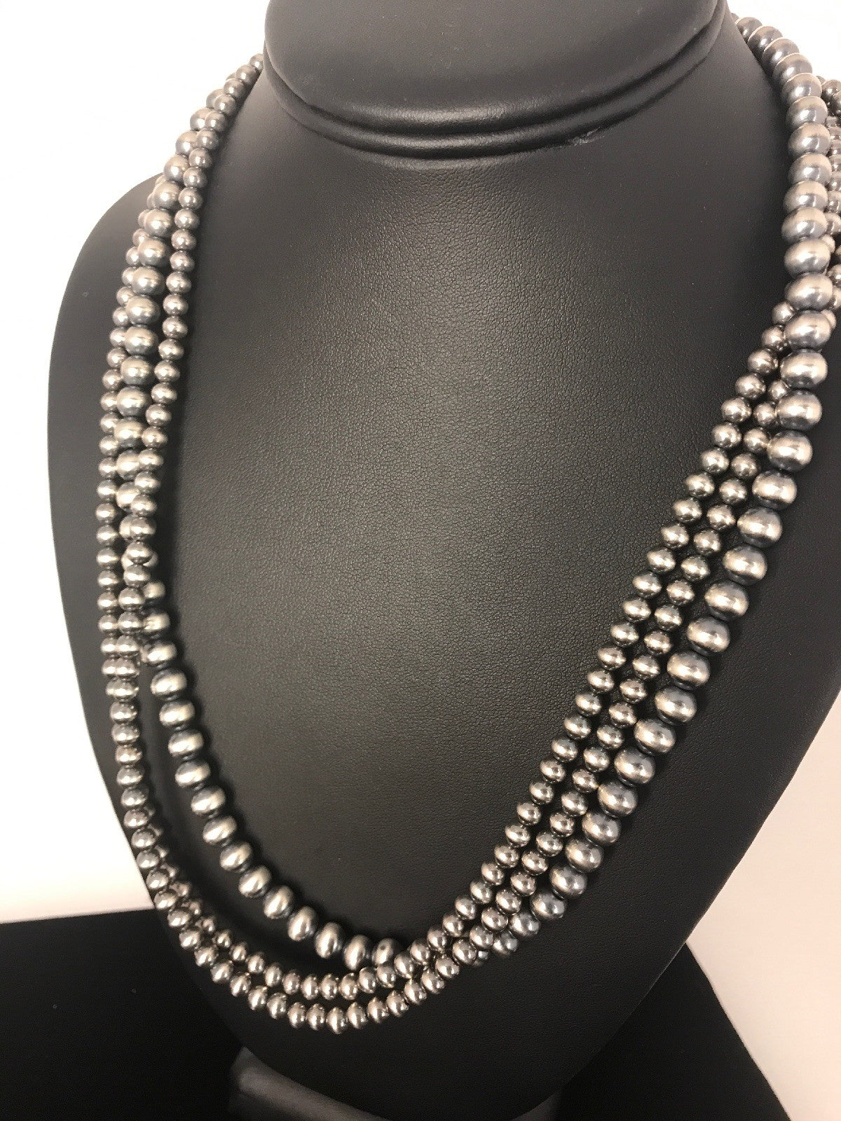 Native American 4, 5, 6 mm Sterling Silver Beads Navajo 3 Strand 18” Necklace
