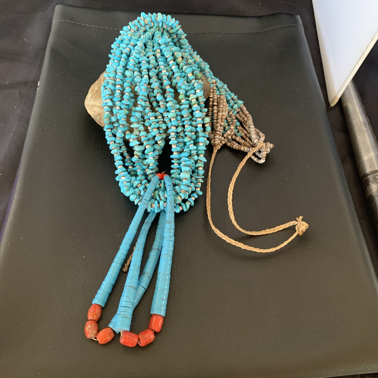 Native American Santo Domingo Blue Turquoise Coral 10S 38in Necklace 19031
