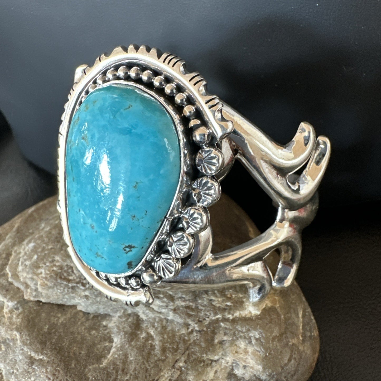 Tufa Women Blue Kingman Turquoise Navajo Sterling Silver Cuff Bracelet 19350