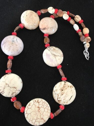 Native American Chunky Sterling Necklace Faceted Jasper Turquoise 21" 1139