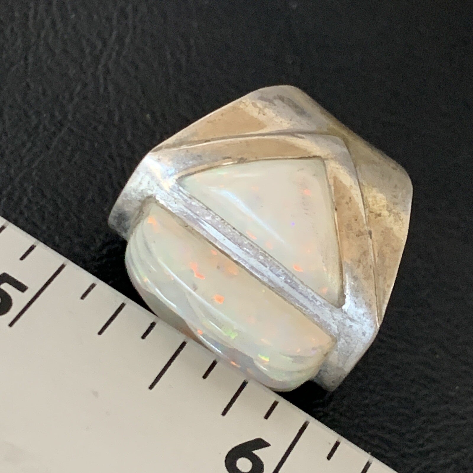 White Opal Native American Navajo Sterling Silver Inlay Ring Size 8 18922