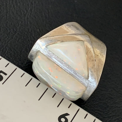 White Opal Native American Navajo Sterling Silver Inlay Ring Size 8 18922
