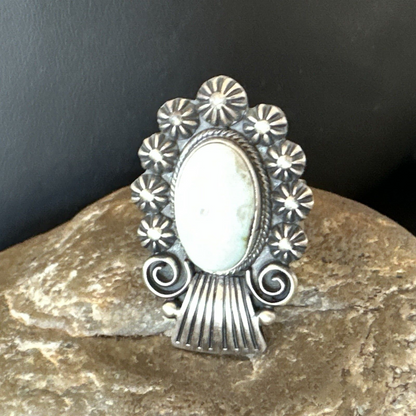 Women Blue Dry Creek Turquoise Navajo Sterling Silver Ring Sz 8.5 18615
