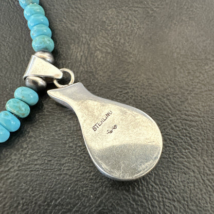 Pottery Blue Kingman Turquoise Pendant Navajo Sterling Silver Necklace 21" 18379