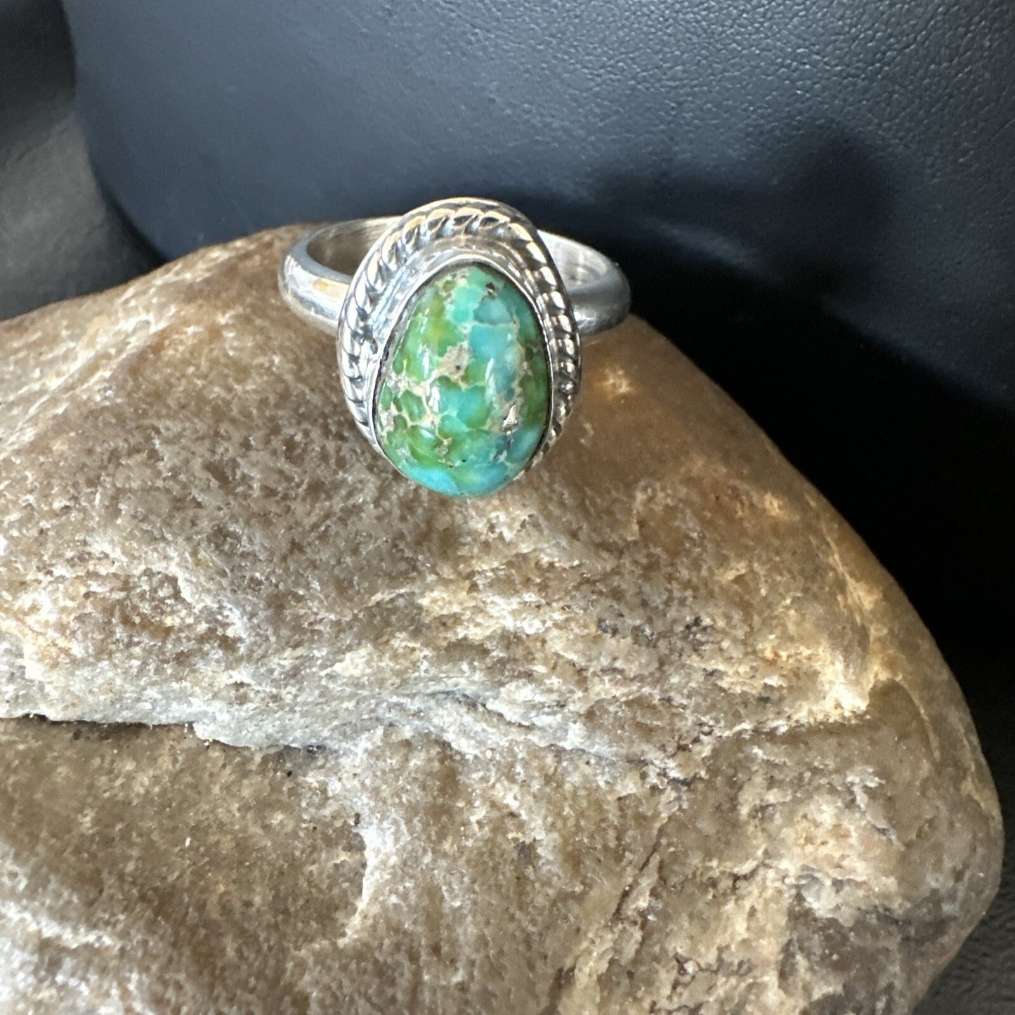Womens Blue Sonoran Turquoise Navajo Sterling Silver Ring Size 10 18003