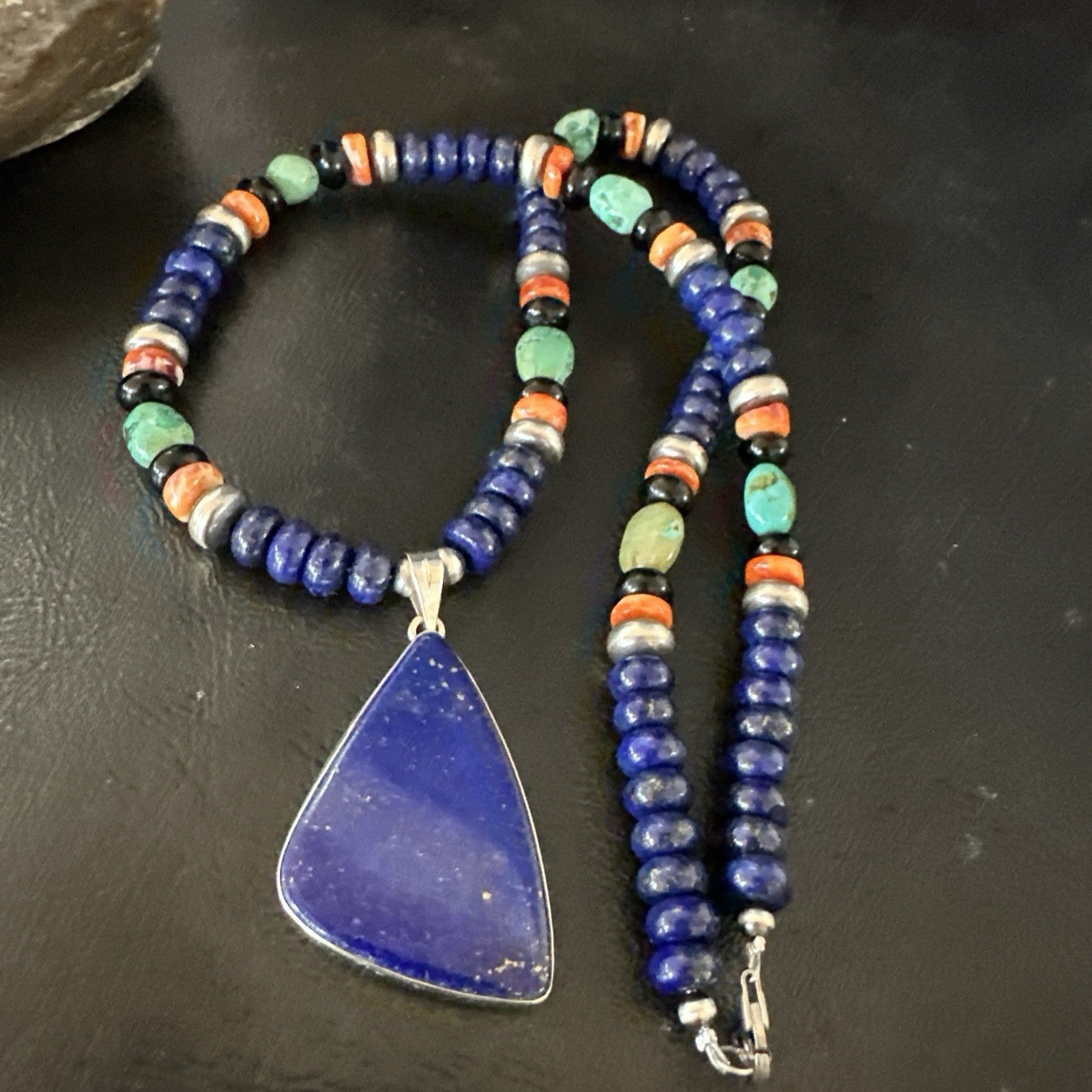 Lapis Turquoise Spiny Necklace Southwestern Sterling Silver Pendant 22” 19469