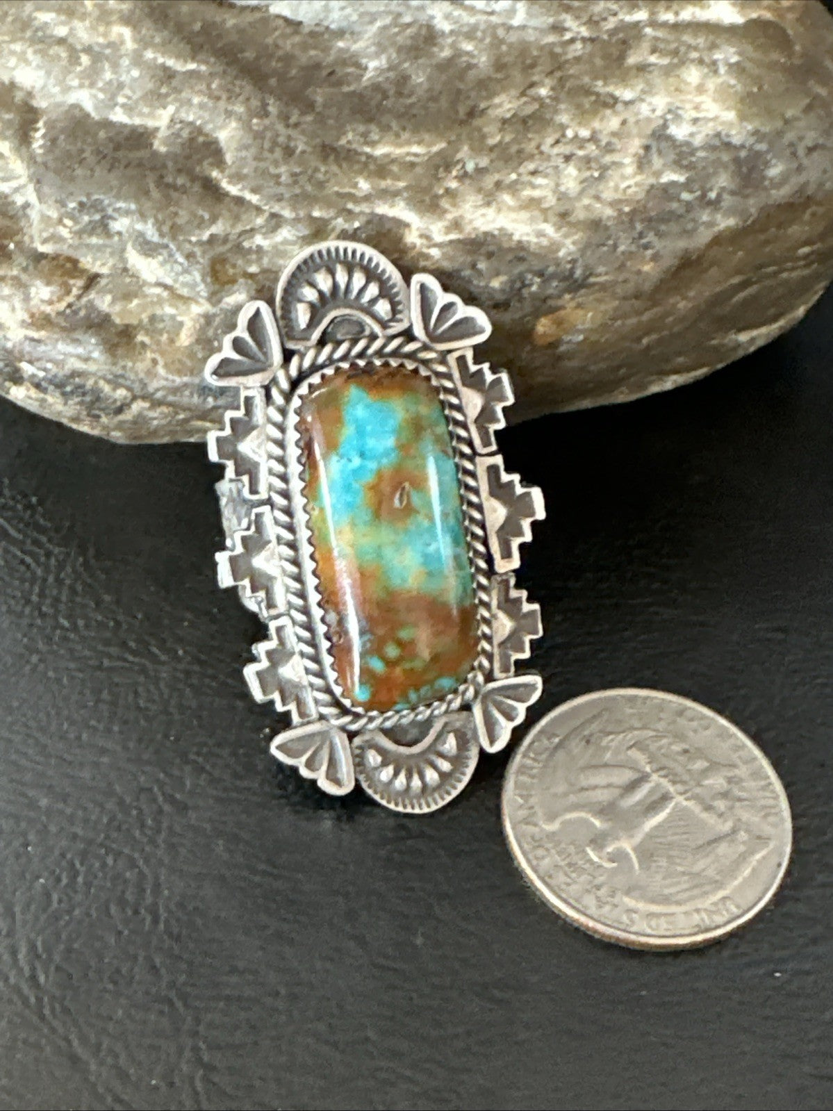 Navajo Sterling Silver Green Turquoise Ring Size 11.5 19615