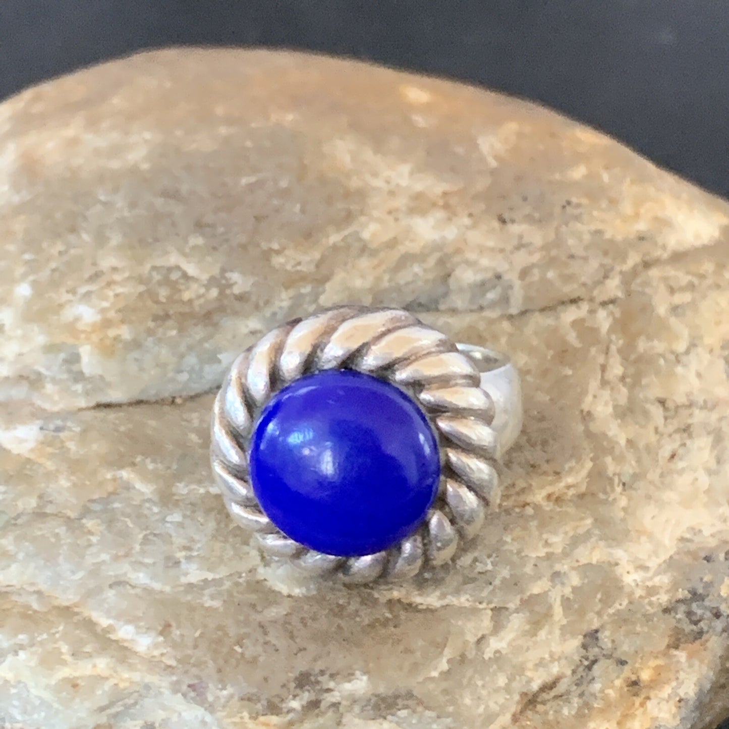 Blue Lapis Navajo Sterling Silver Old Pawn Ring Size 5 10378