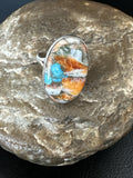 Turquoise Spiny Oyster Navajo Ring Size 8 | Sterling Silver | Authentic Native American Handmade | 18209