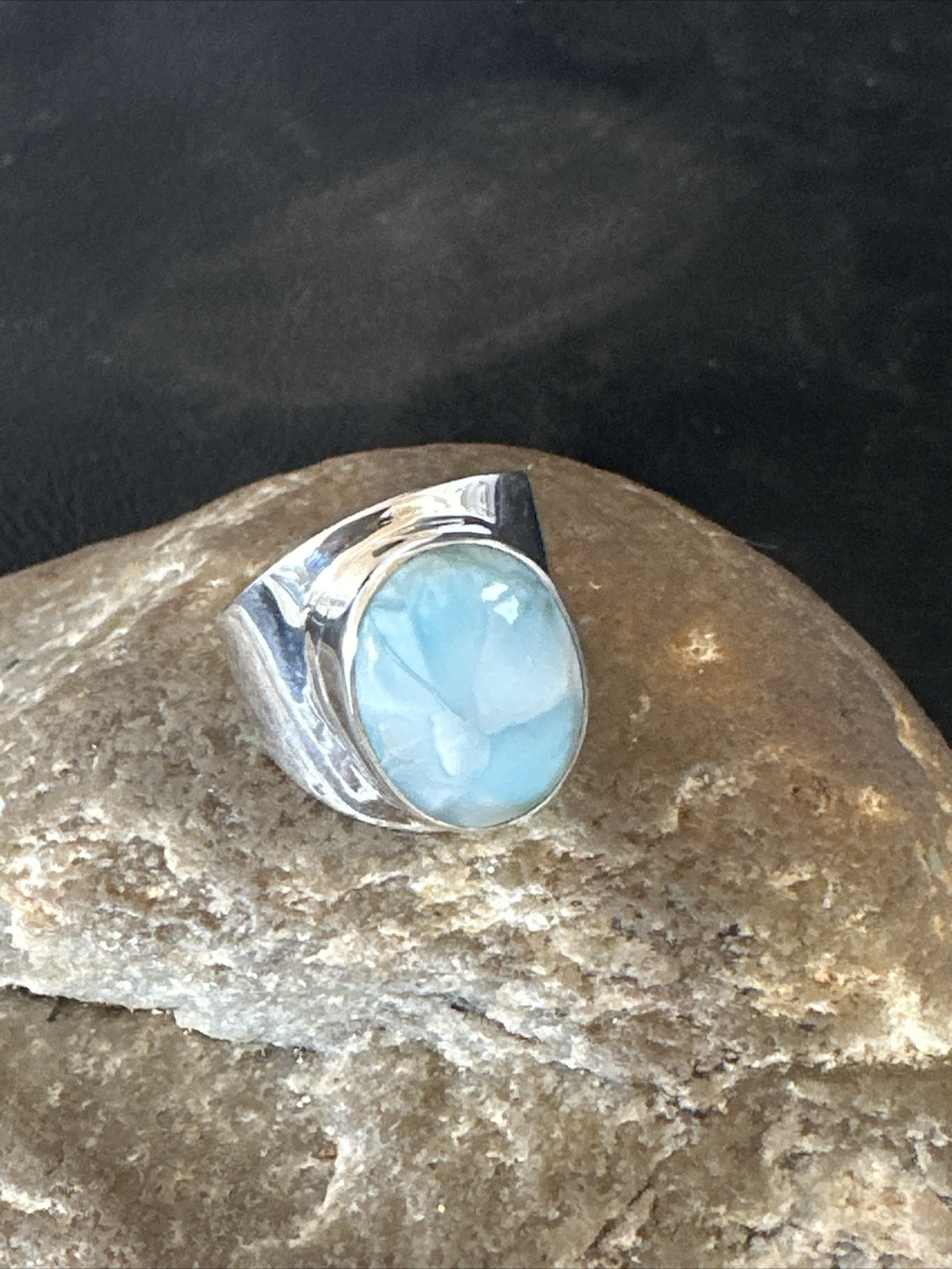Womens Blue Larimar Navajo Sterling Silver Ring Size 8 17671