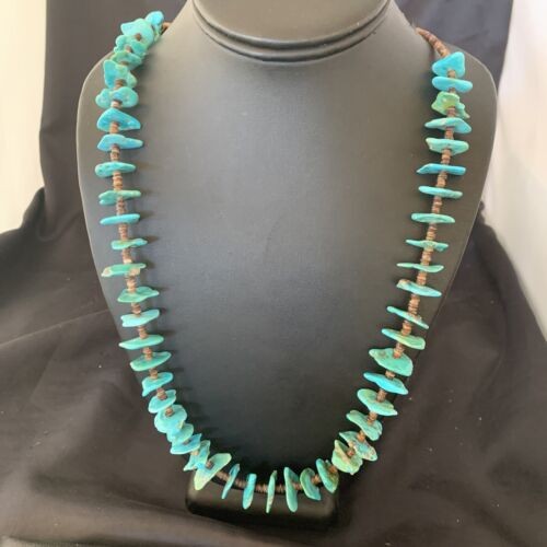 Navajo Sterling Silver Kingman Turquoise Shell Necklace 26" 11817