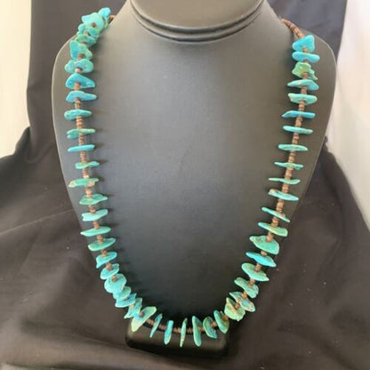 Navajo Sterling Silver Kingman Turquoise Shell Necklace 26" 11817