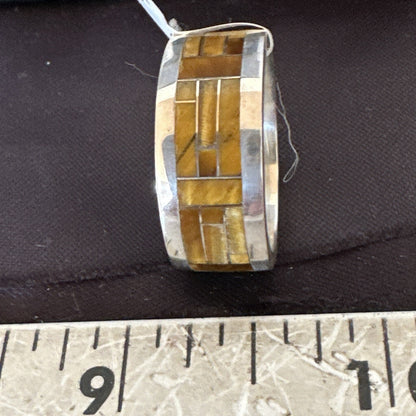 Infinity Mens Band Tigers Eye Navajo Sterling Silver Inlay Ring Size 10 19050
