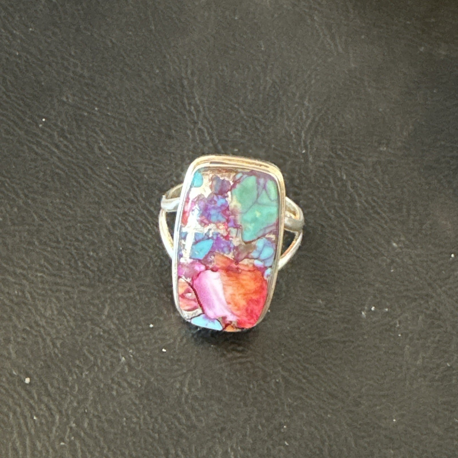 Blue Turquoise Spiny Oyster Southwestern Sterling Silver Ring Size 11 19058
