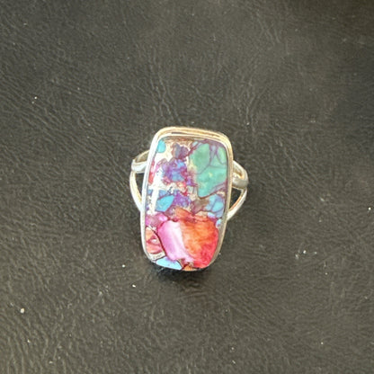 Blue Turquoise Spiny Oyster Southwestern Sterling Silver Ring Size 11 19058