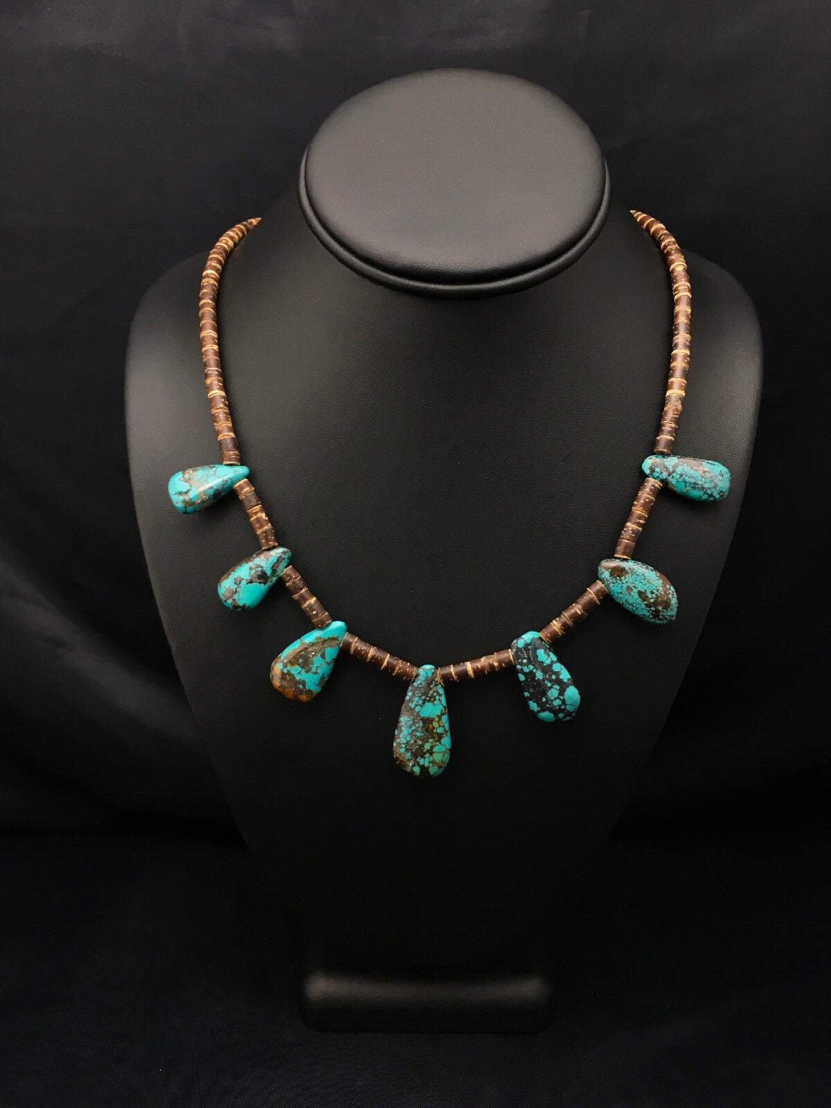 Spiderweb Turquoise & Bone Sterling Silver Santo Domingo Necklace 4286
