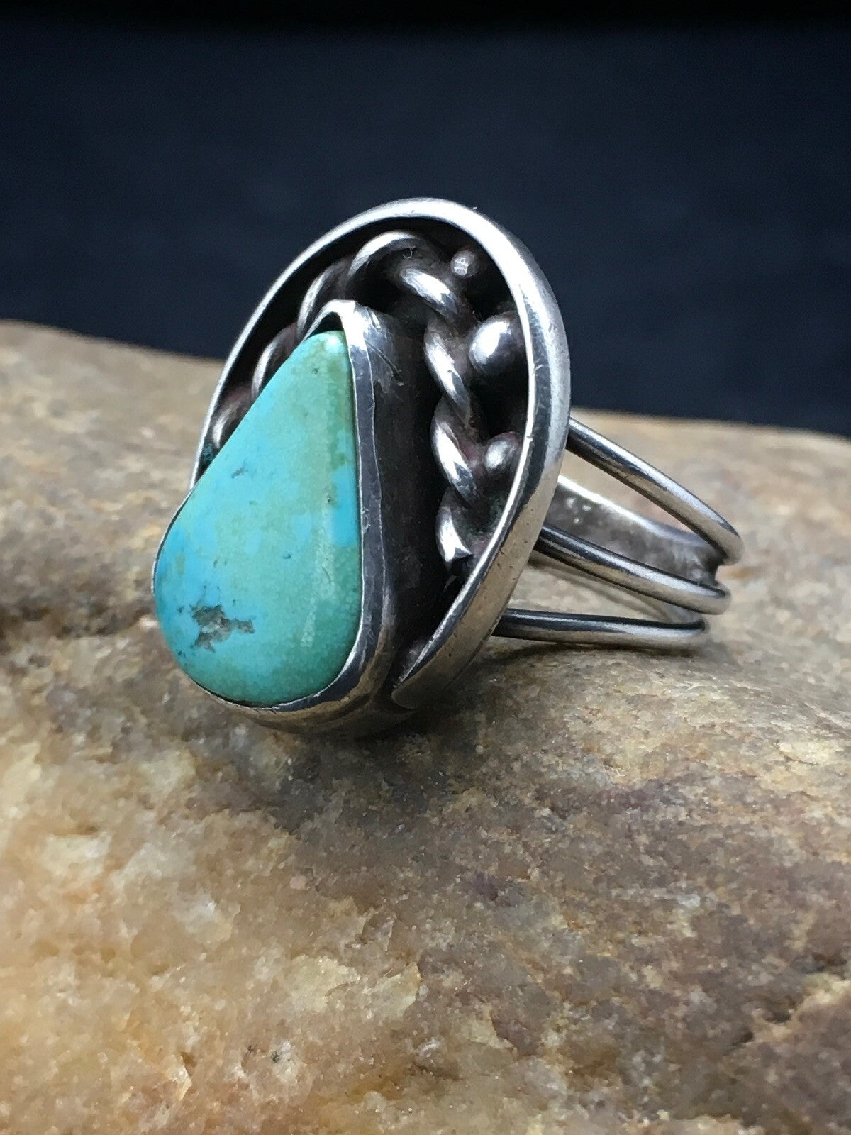 Native American Mens Blue Turquoise Navajo Sterling Silver Ring Sz 6.5 04056