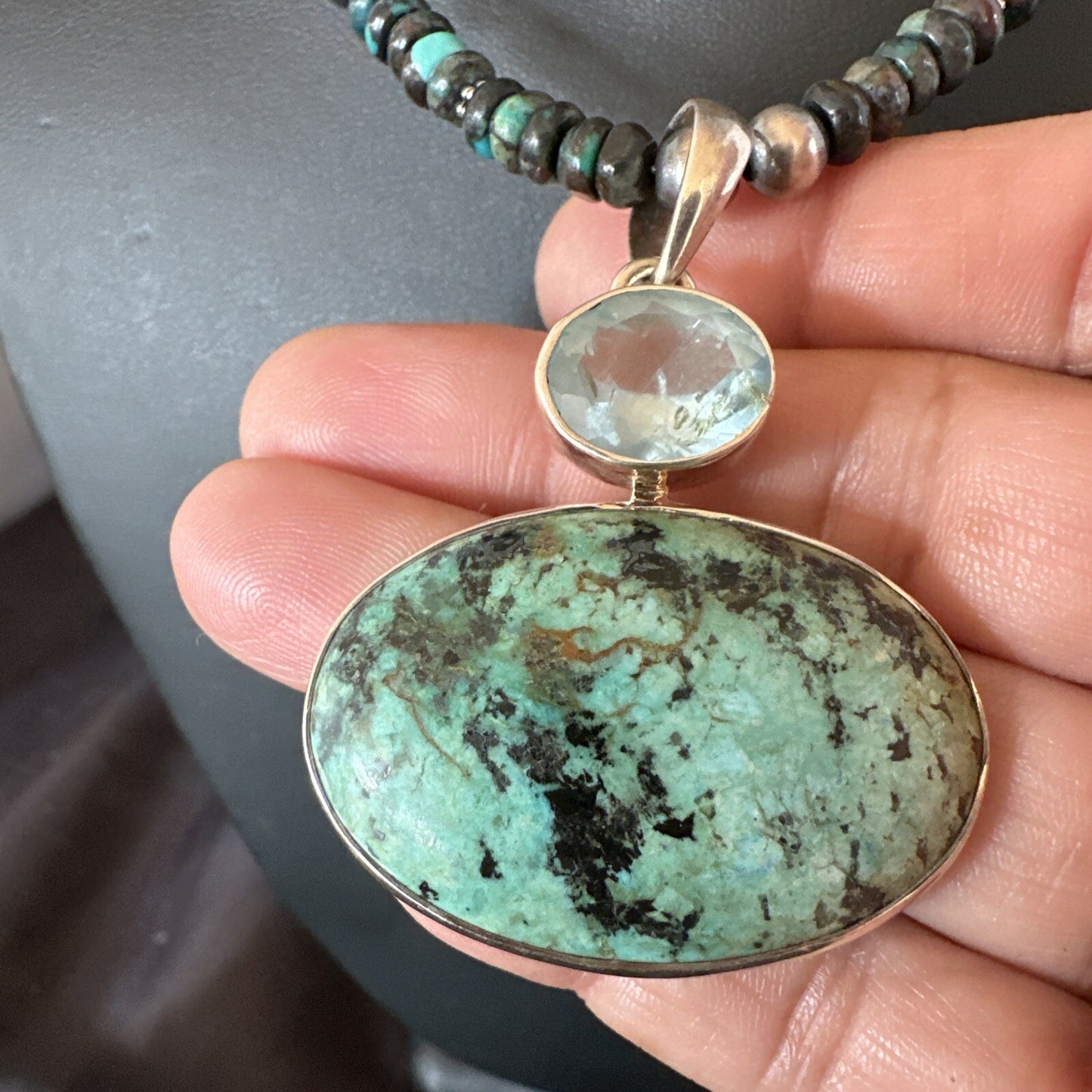Mens Blue Spiderweb Turquoise Pendant Navajo Sterling Silver Necklace 18068