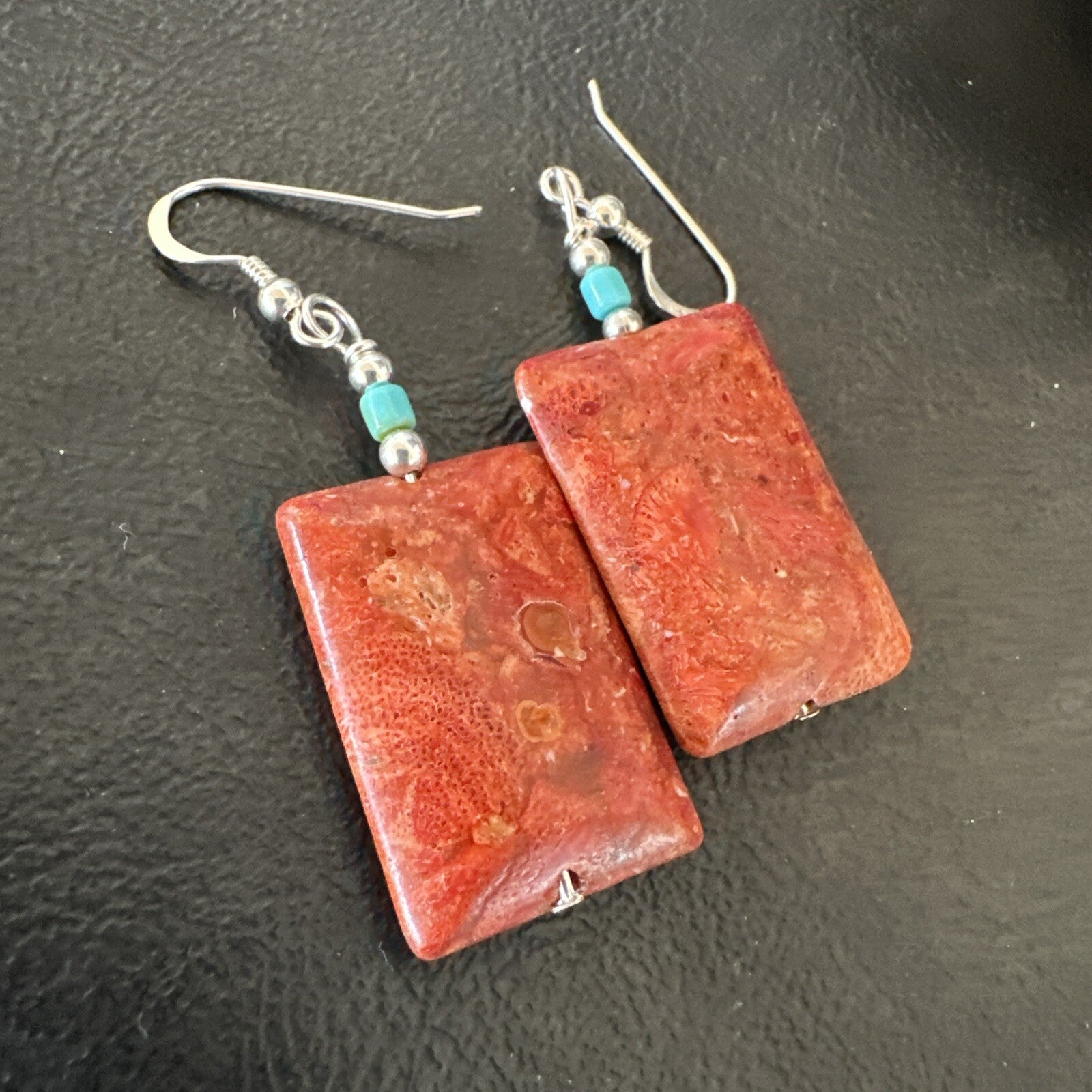 Apple Sponge Coral Southwestern Sterling Silver Earrings 1.5” 18838
