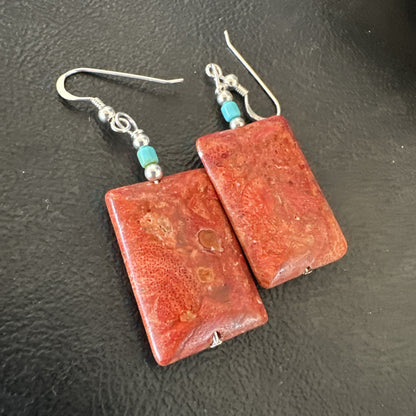 Apple Sponge Coral Southwestern Sterling Silver Earrings 1.5” 18838