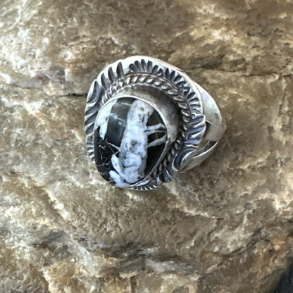 Mens Womens White Buffalo Turquoise Navajo Sterling Silver Ring Size 9 18587