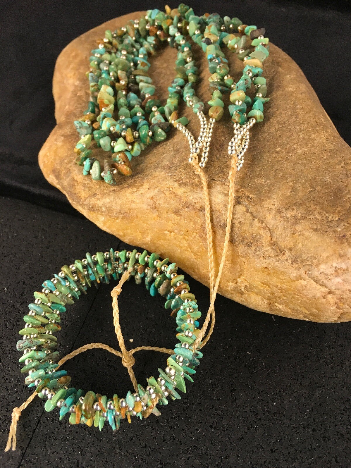 Native Nugget Turquoise Santo Domingo 3 Strand Necklace & Bracelet Set8762