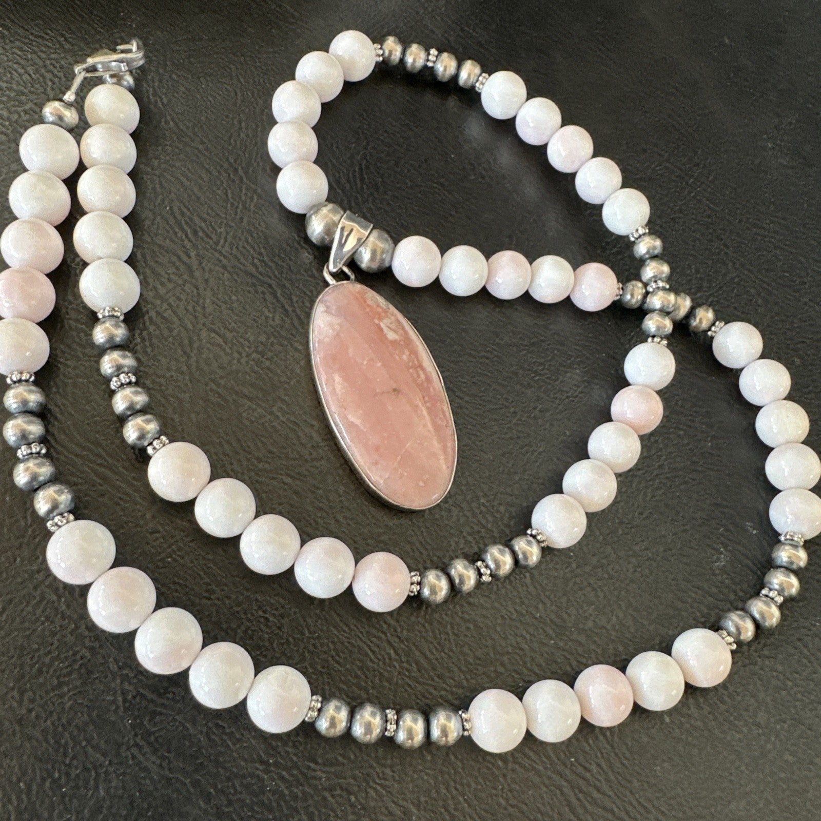 Southwestern Sterling Silver Pink Queen Conch Bead Necklace Pendant 20" 19582
