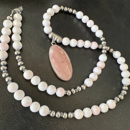 Southwestern Sterling Silver Pink Queen Conch Bead Necklace Pendant 20" 19582