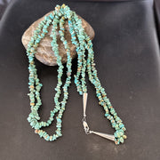 Green Turquoise 2S Nugget Beads Navajo Necklace 30" | Sterling Silver | Authentic Native American Handmade | 17780