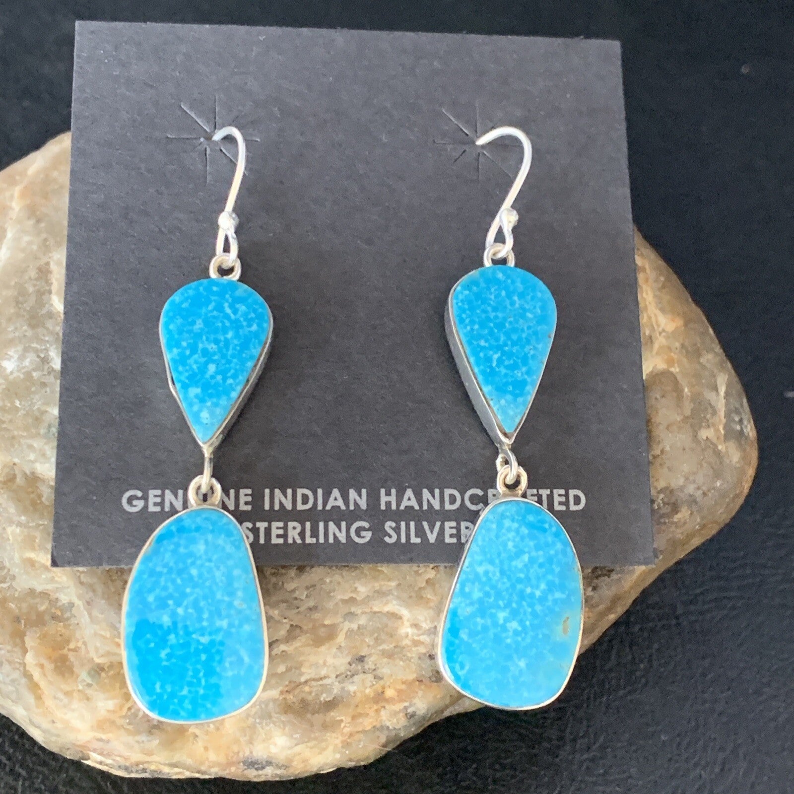 Kingman Turquoise Navajo Sterling Silver Dangle Earrings 1.5" 14014