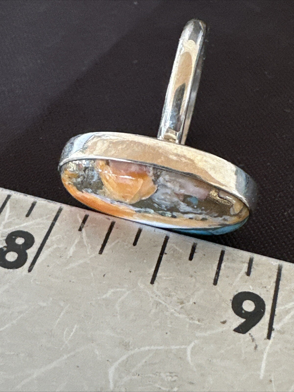Blue Turquoise Spiny Oyster Southwestern Sterling Silver Ring Size 8 18430