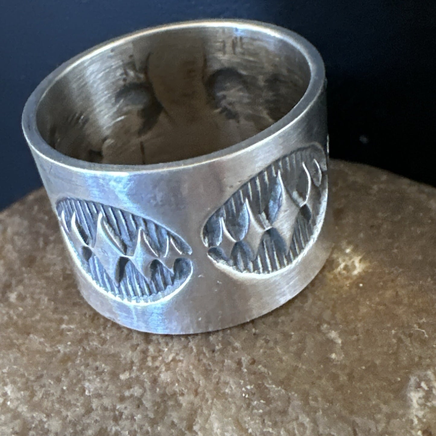 Mens Women Wedding Wide Band Navajo Stamped Sterling Silver Ring Size 7 17999